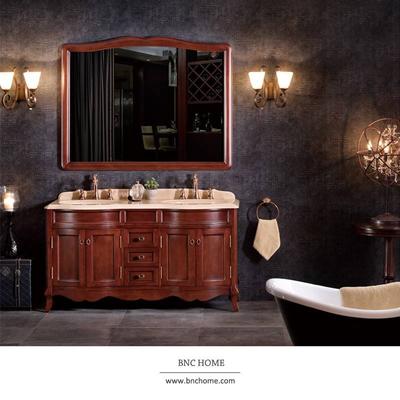 BNC HOME 59'' Freestanding Solid Wood Bathroom Vanity Set in Matte White/ Coffee Brown Finish BCVS1609-150