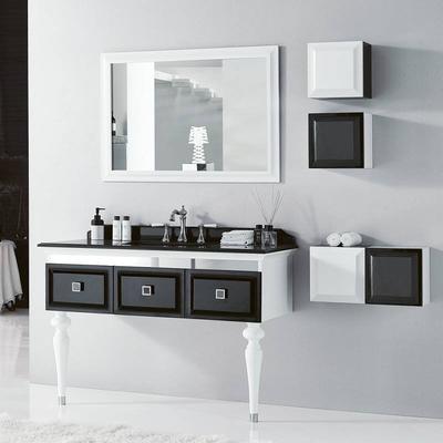 BNC HOME 48'' Freestanding Solid Wood Bathroom Vanity Set  in Glossy White & Black Finish BCK9132