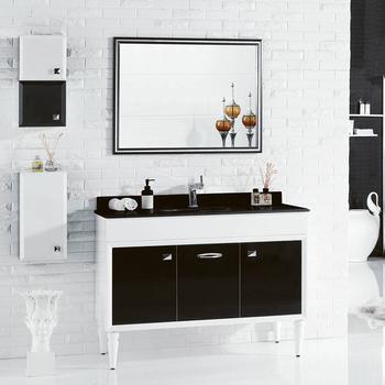 BNC HOME 45'' Wall Hung Solid Wood Bathroom Vanity Set  in Glossy White & Black Finish BCK9135