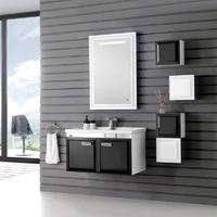 BNC HOME 32'' Wall Hung Solid Wood Bathroom Vanity Set  in in Glossy White & Black Finish BCK9662