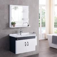 BNC HOME 31'' Wall Hung Solid Wood Bathroom Vanity Set  in Glossy White & Grey Finish BCK6618-80