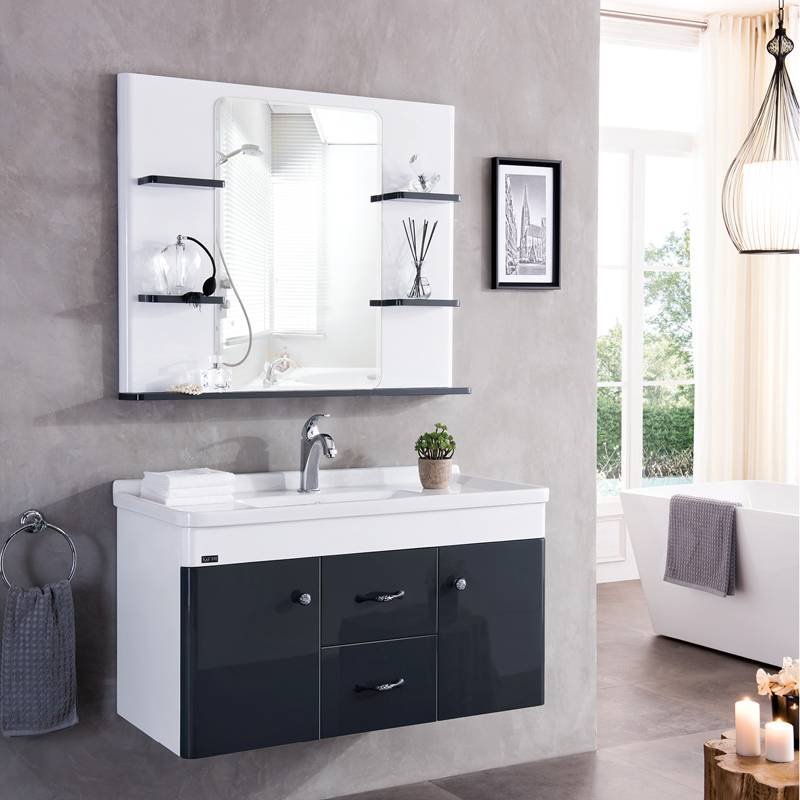 BNC HOME 40'' Wall Hung Solid Wood Bathroom Vanity Set in Glossy White & Grey Finish BCK6618-100